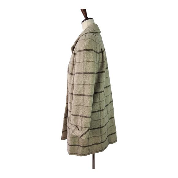 Alorna Tan Gray Brown Plaid Vintage USA Wool Blend Lined Coat Medium - Picture 2 of 6